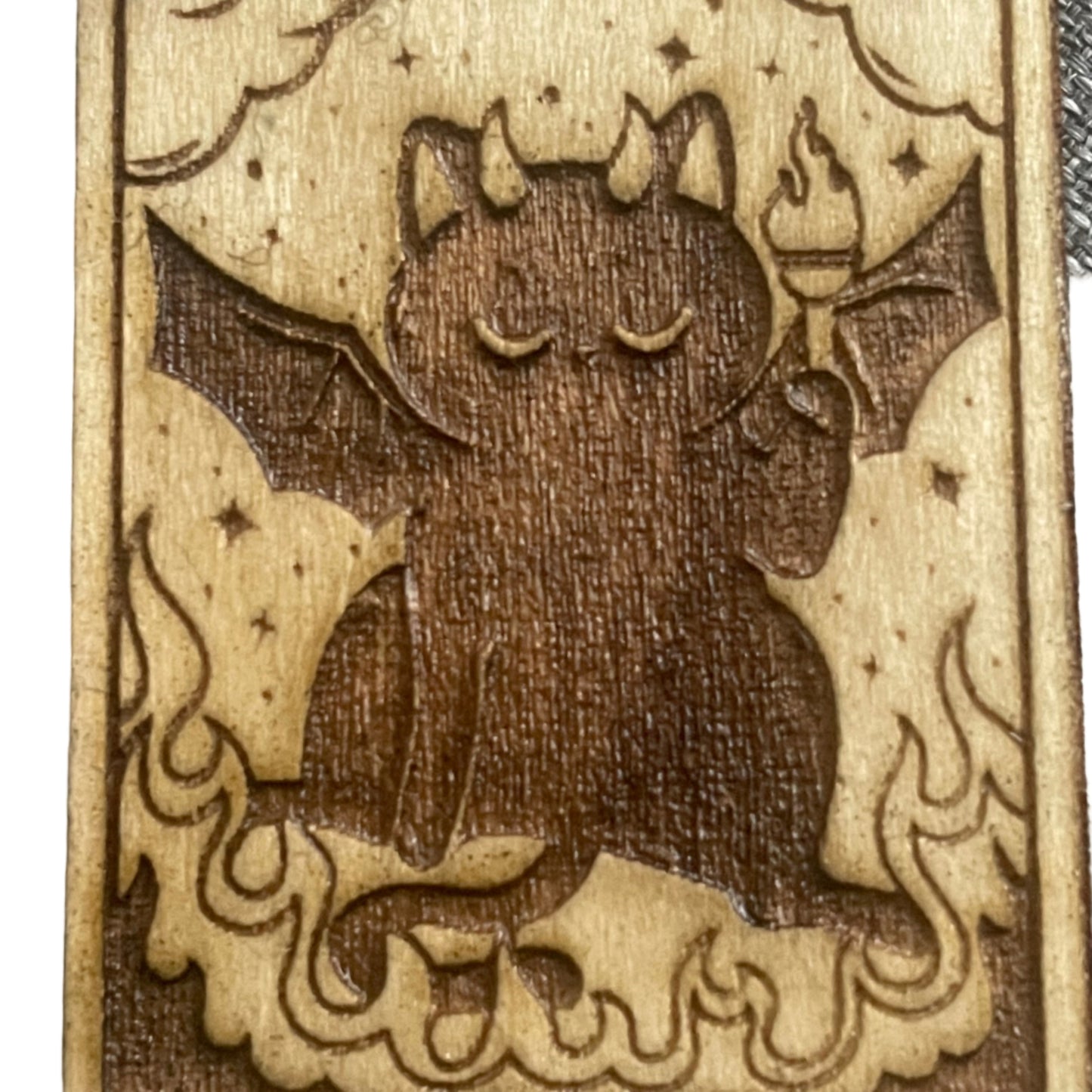 Handmade Wooden Tarot Keychain โ The Devil with Cat Boho Mystic Gift
