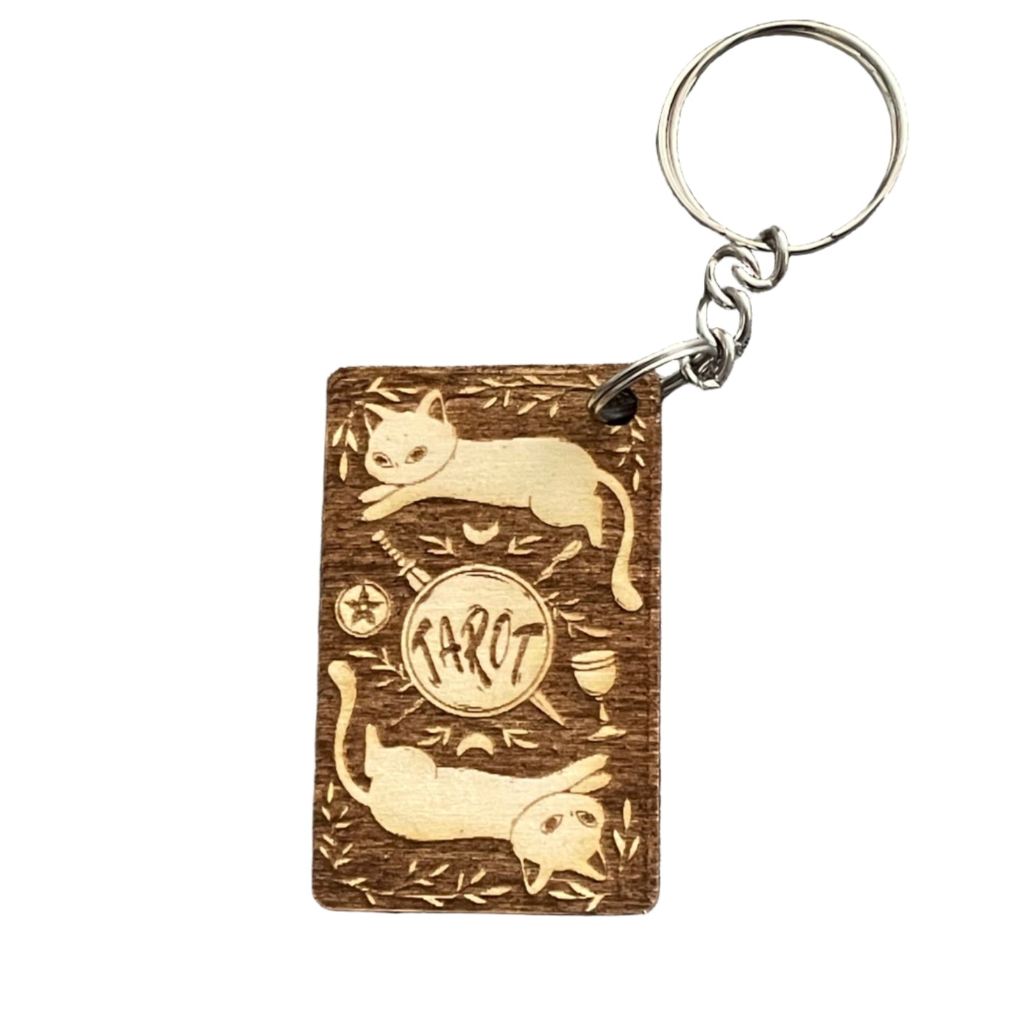 Handmade Wooden Tarot Keychain โ The Devil with Cat Boho Mystic Gift