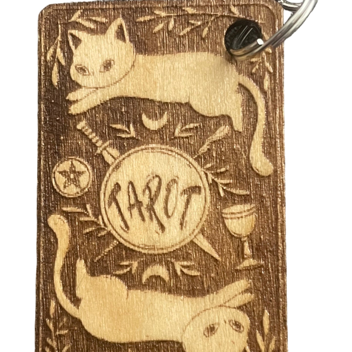 Handmade Wooden Tarot Keychain โ The Devil with Cat Boho Mystic Gift