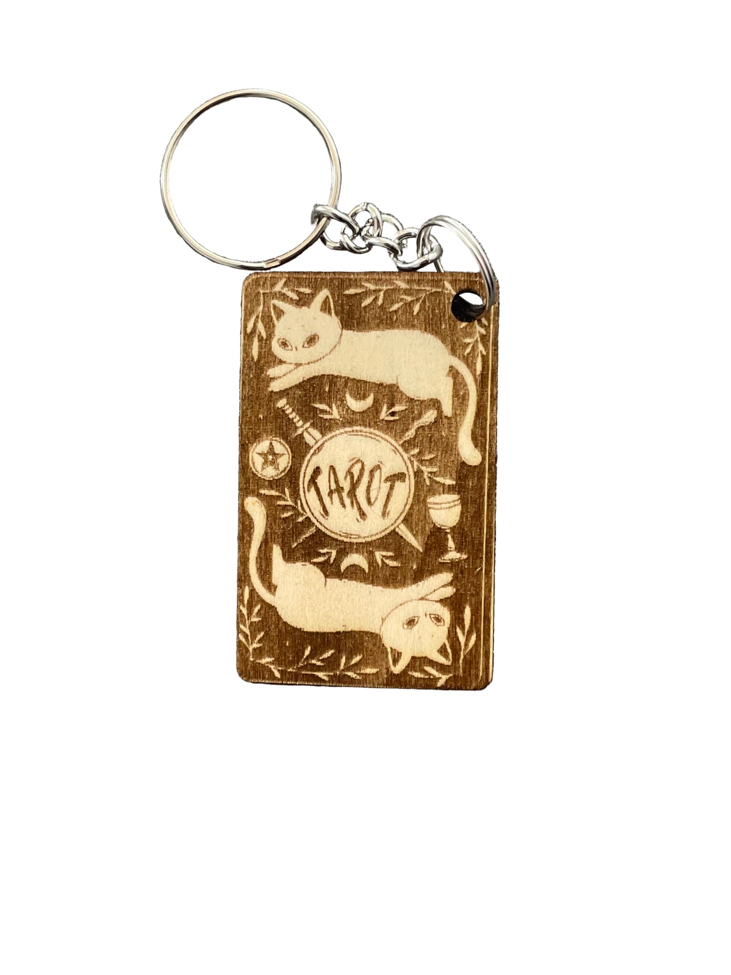 Wooden keychain with engraved design