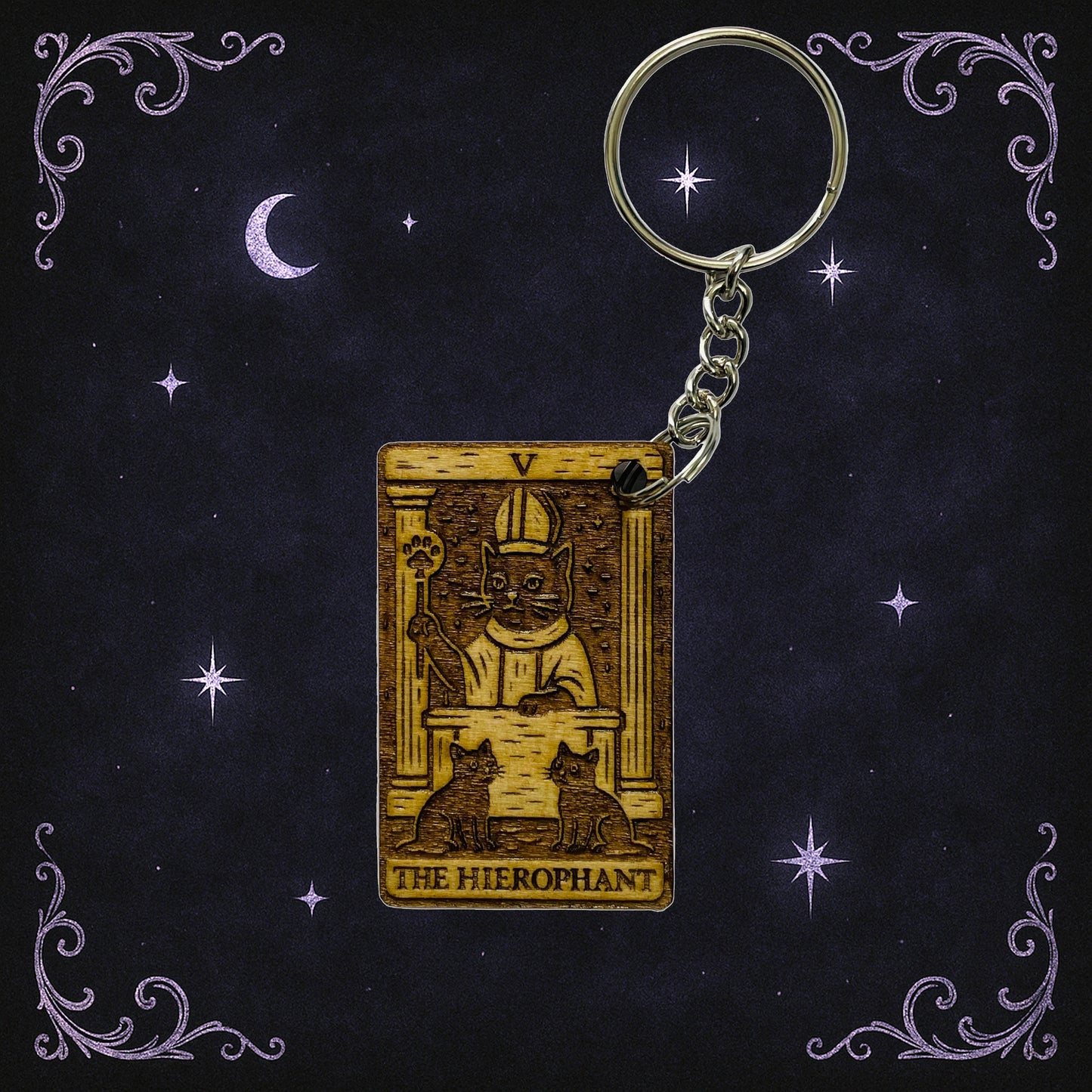 The hierophant cat tarot keyring