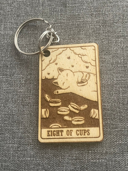 Tarot Cat Keychain – Eight of Cups Spiritual Charm