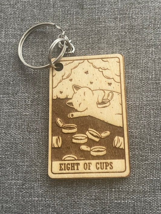 Tarot Cat Keychain – Eight of Cups Spiritual Charm