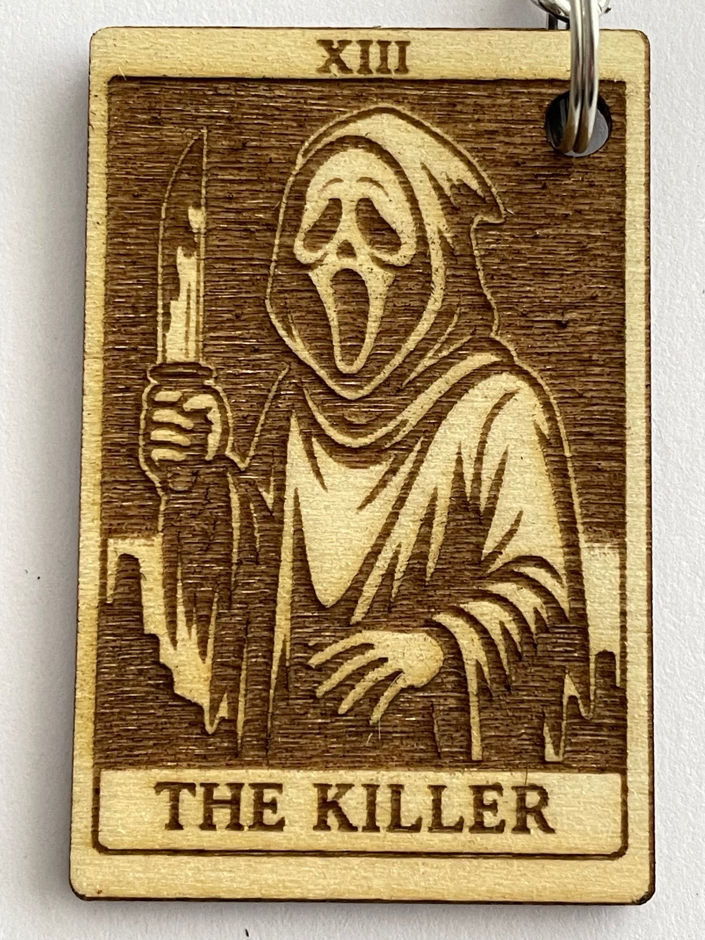 Wooden Tarot Keychain – The Killer Ghostface Inspired Gift