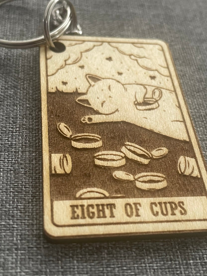 Tarot Cat Keychain – Eight of Cups Spiritual Charm