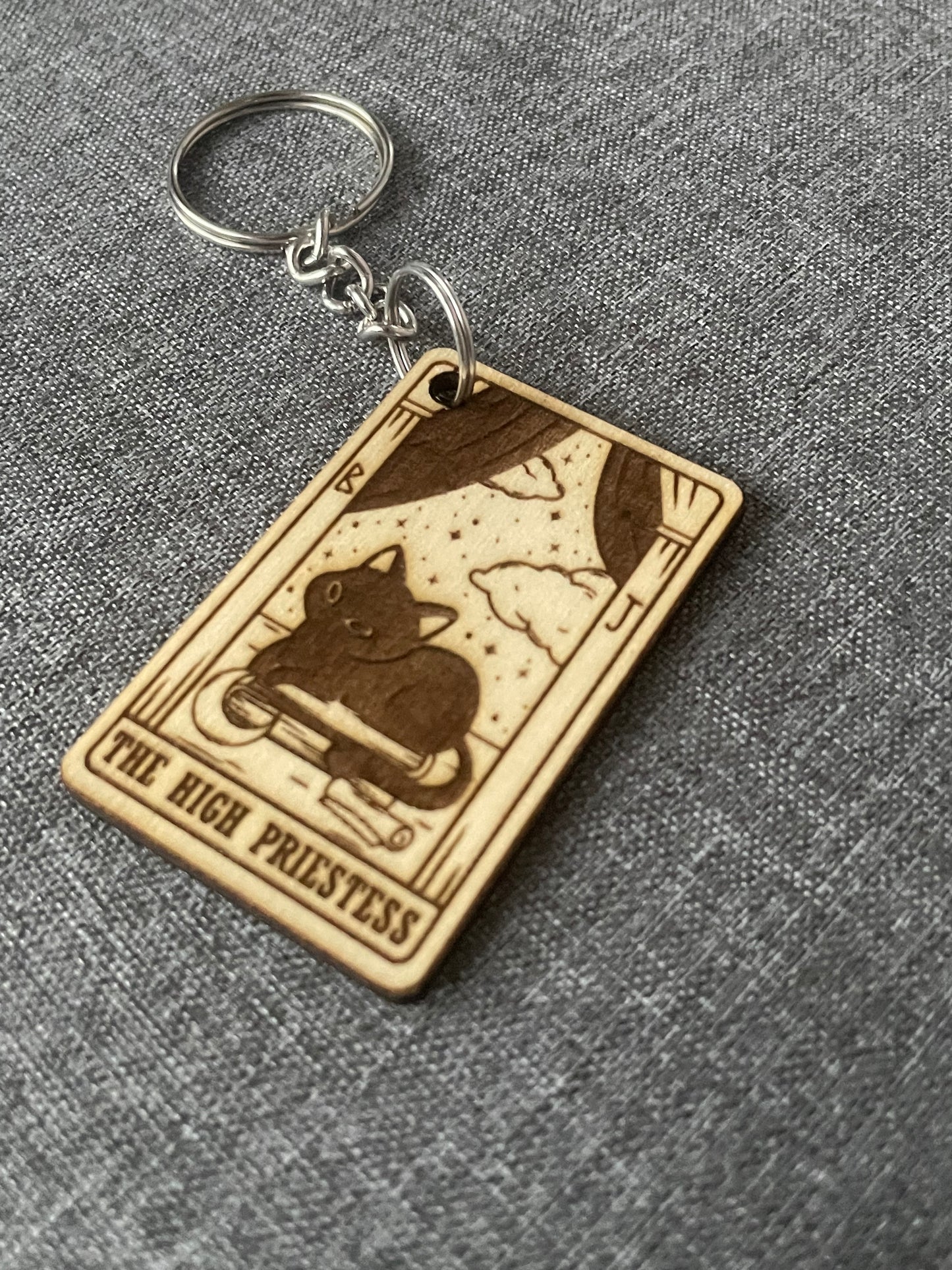 High Priestess Cat Keyring Handmade Tarot Gift