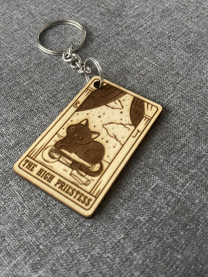 High Priestess Cat Keyring Handmade Tarot Gift
