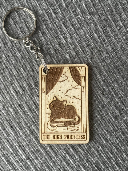 High Priestess Cat Keyring Handmade Tarot Gift