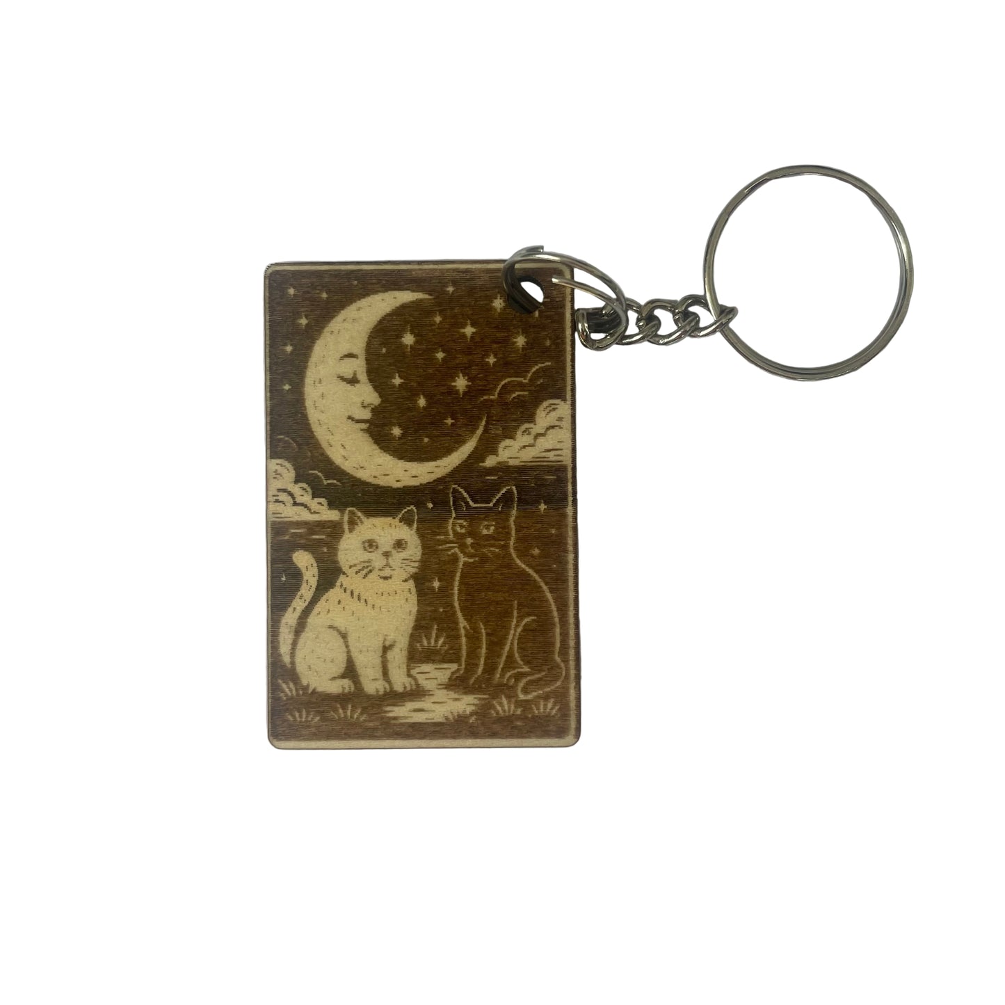 Keychain with cats and moon design on a white background