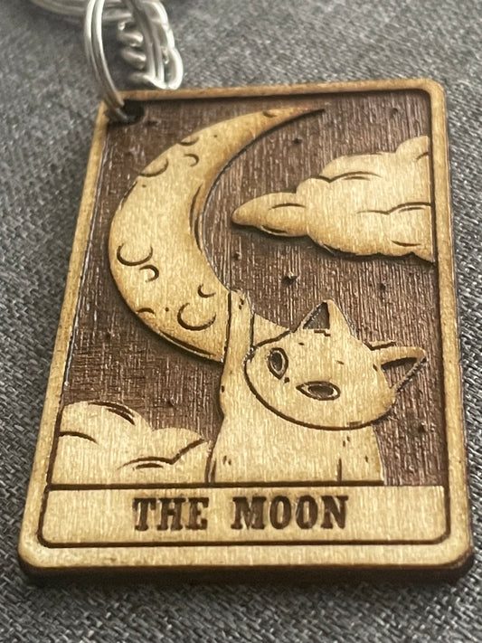 The Moon Tarot Cat Keychain – Handmade Spiritual Gift