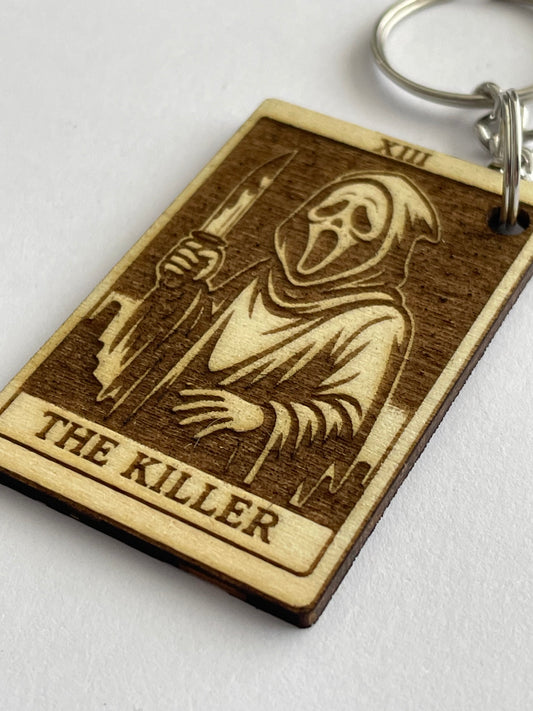 Wooden Tarot Keychain – The Killer Ghostface Inspired Gift