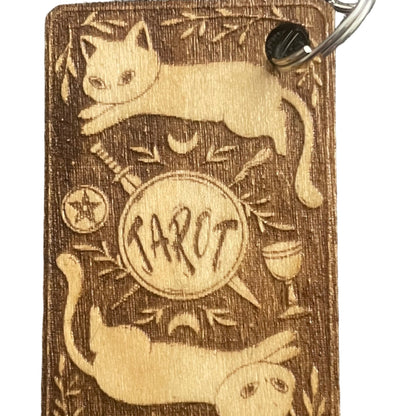 Handmade Wooden Tarot Keychain – The Devil with Cat Boho Mystic Gift