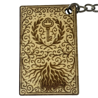 Decorative keychain with intricate design on a plain background