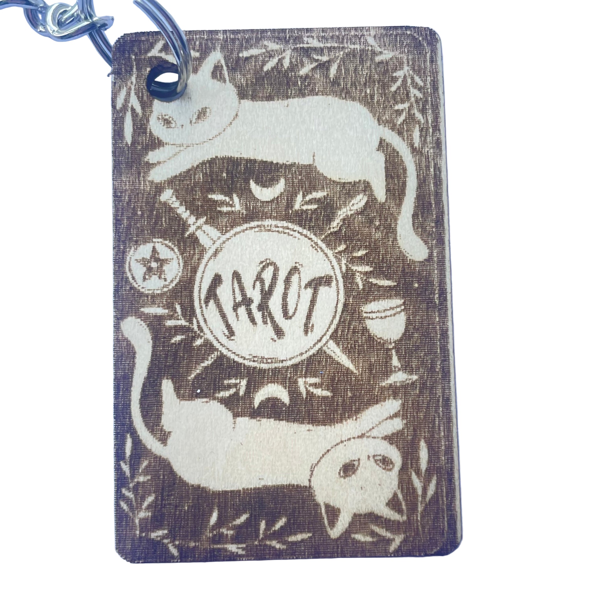 Keychain with 'Tarot' design featuring cats on a blue background
