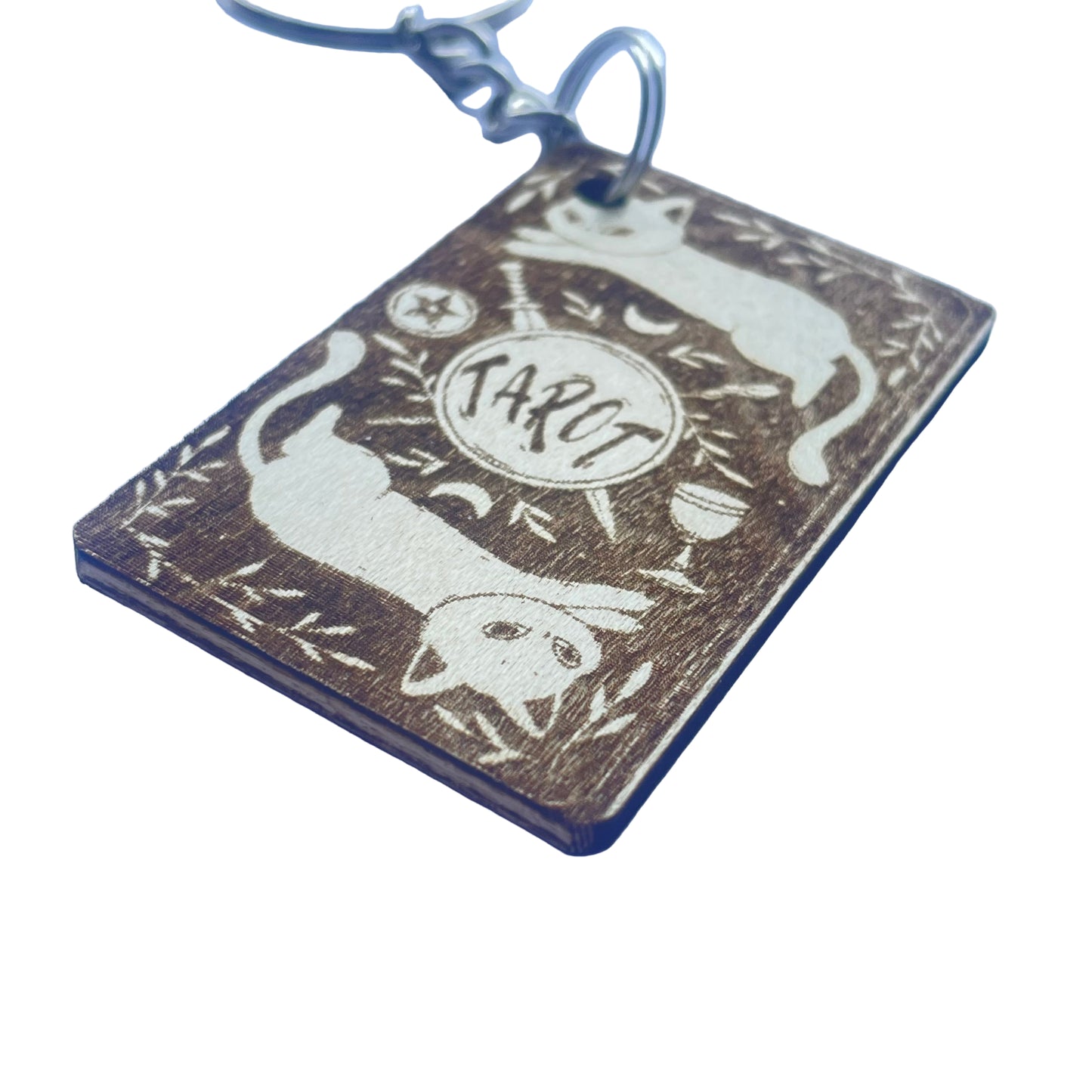 Keychain with tarot design featuring cats on a blue background