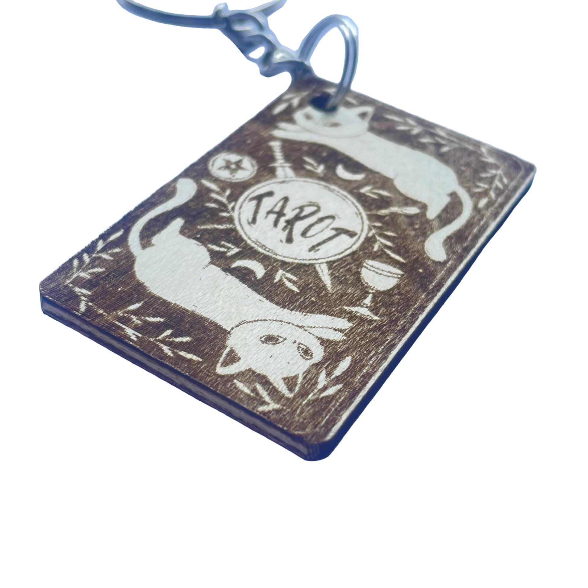 Keychain with tarot design featuring cats on a blue background