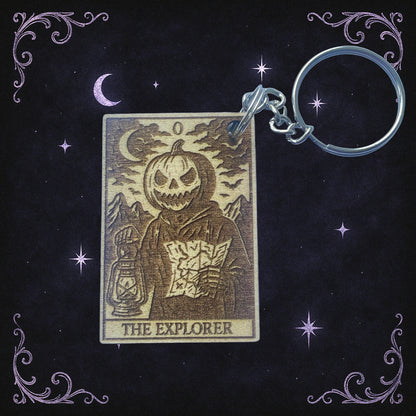 Handmade Pumpkin Head The Explorer Tarot Wooden Keyring