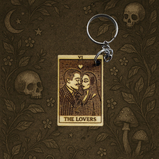 Gothic Lovers Tarot Keychain – Morticia & Gomez Inspired